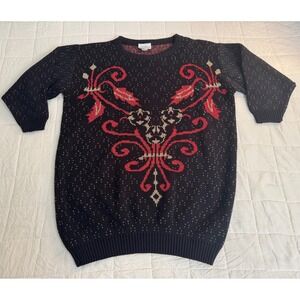 Vintage Distinctly Different‎ Sweater 22W Black Red Gold Knit Acrylic Christmas